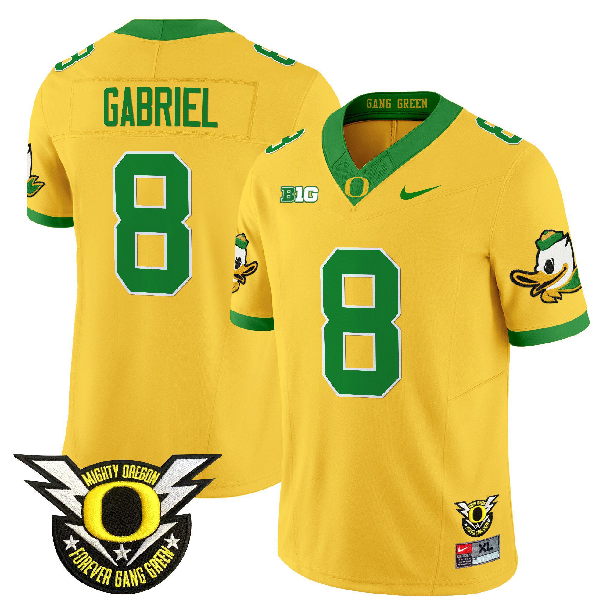 Men Oregon Ducks #8 Gabriel Yellow 2024 Nike Forever Gang Green & BIG Patch Vapor Limited NCAA Jersey